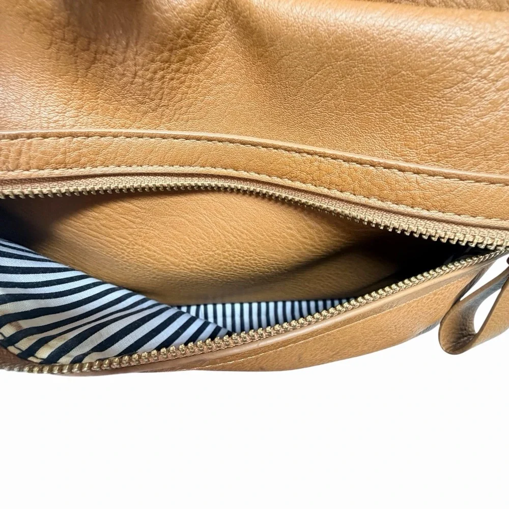 Miss Fong Brown Faux Leather Backpack Diaper Bag Multi Pocket Striped Lining